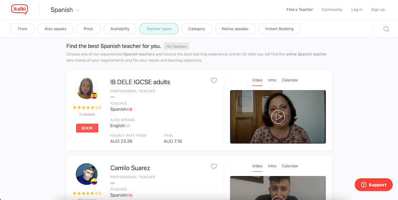 List of Spanish teachers to learn Spanish on the website iTalki